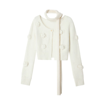 Uena White Floral Knit Cardigan