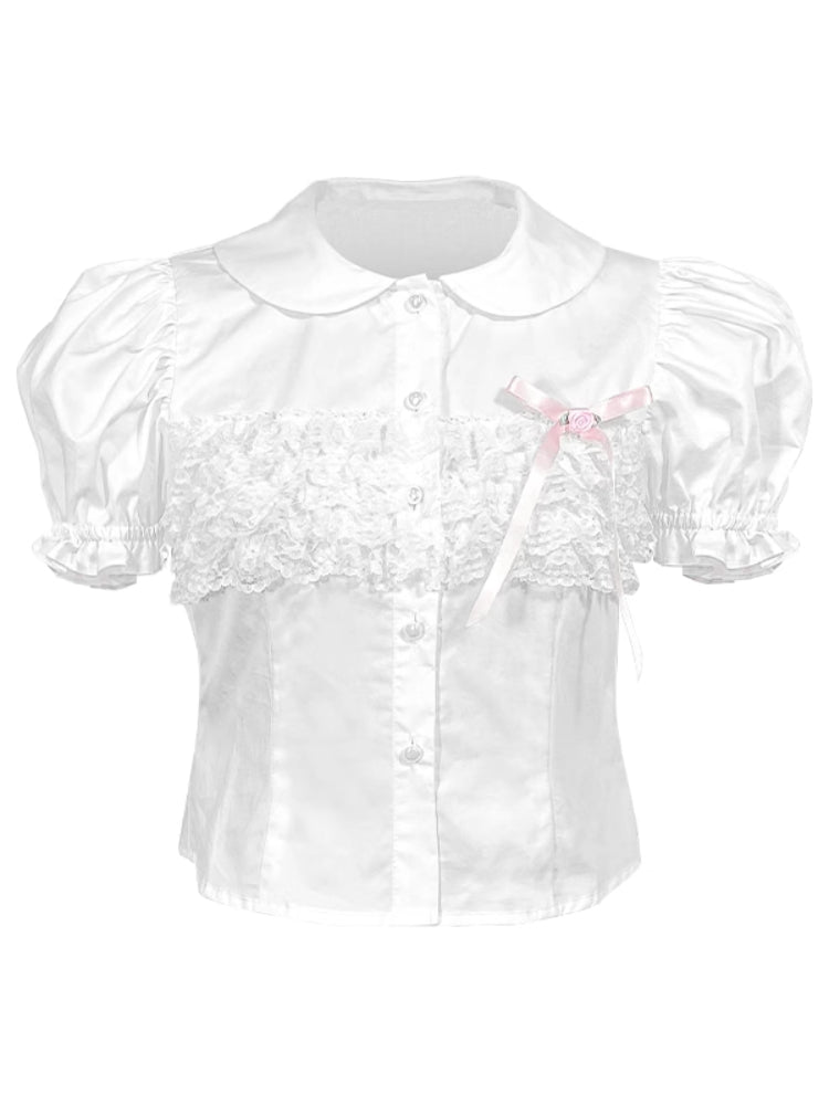 Doll color lace short sleeve shirt