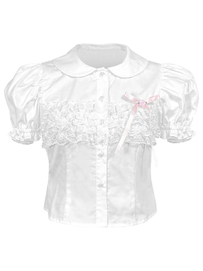 Doll color lace short sleeve shirt