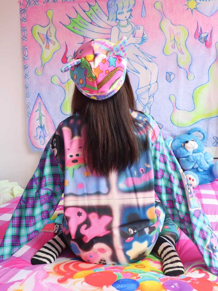 【サイズ表なし】Printed cat ear hat