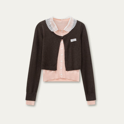 Fake two Piece Lace Knit Top