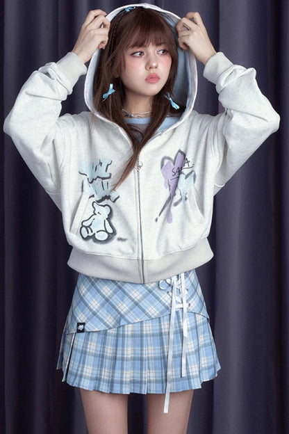 Gray & Purple Graffiti Sweatshirt Coat