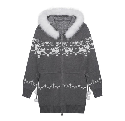 Fair Isle Cat Knit Coat