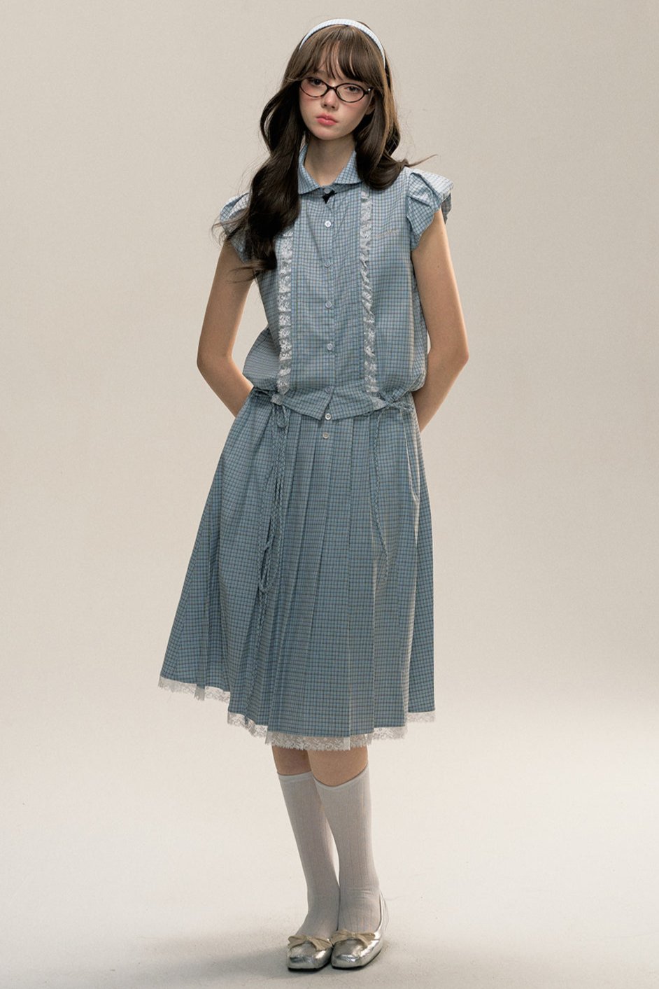 Flying Sleeve Shirt and Pleated Skirt Set-Up