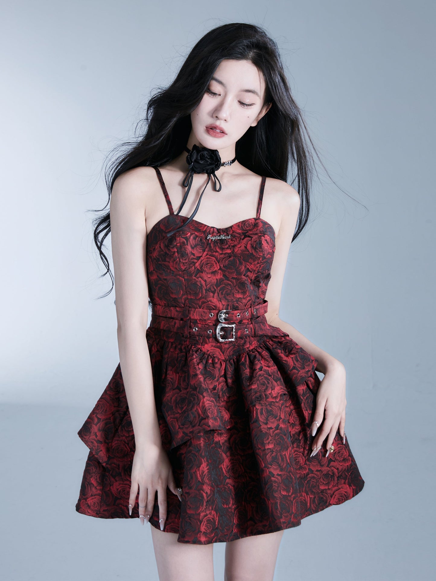 Rose Print Frilled Camisole Dress