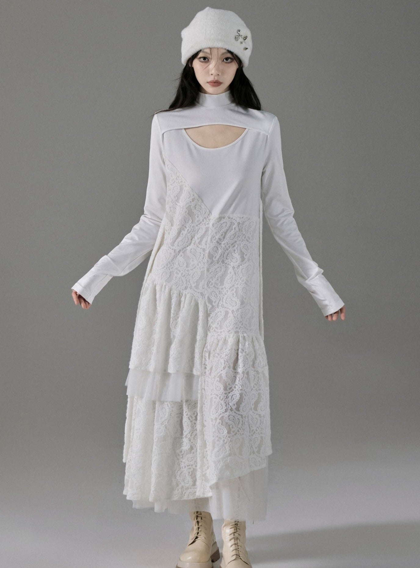 Gentle Asymmetrical Long Sleeve Dress