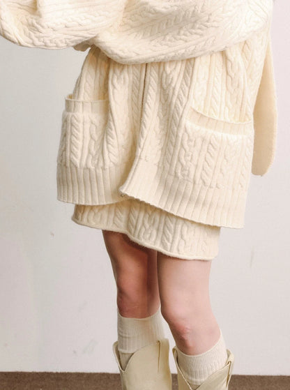 Bunny Ears Hooded Knitted Jacket Set