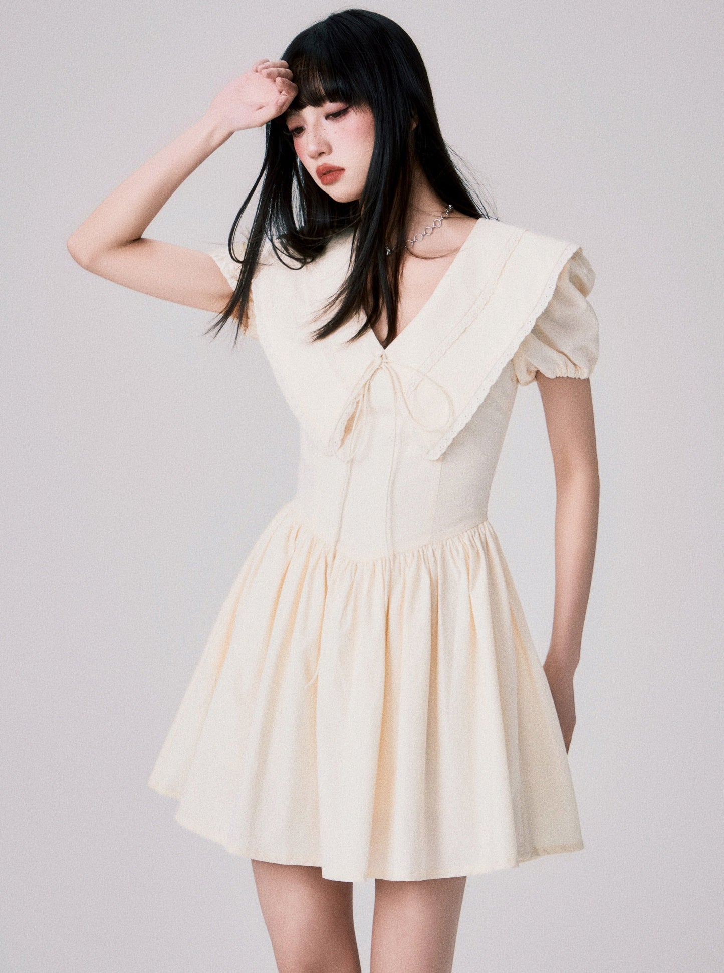 French Doll Neck Puff Sleeve Dress