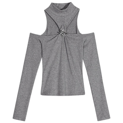 Black Off-Shoulder Halter Top