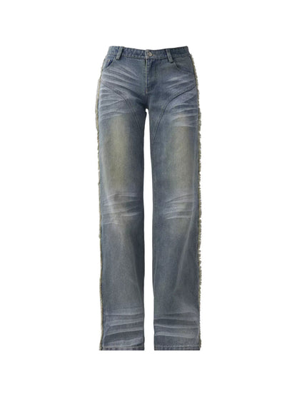 Distressed straight jeans