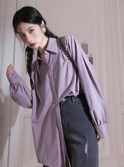 Pleated Long Sleeve Shirt Set