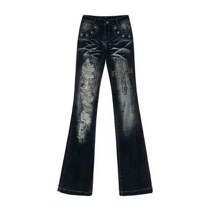 Jeanshose in Used-Optik mit Strasssteinen