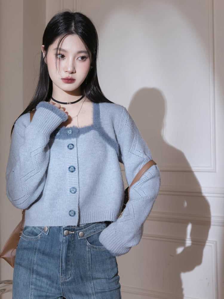 Wool soft fake two-piece sweater