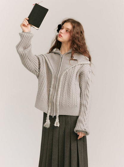 Knitted Lapel Zipper Cardigan Coat