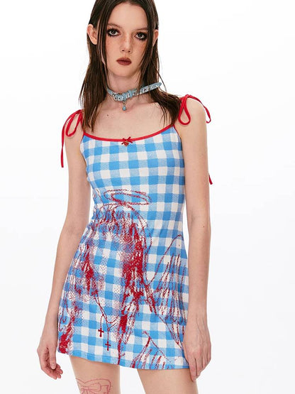 Plaid trap waist dress