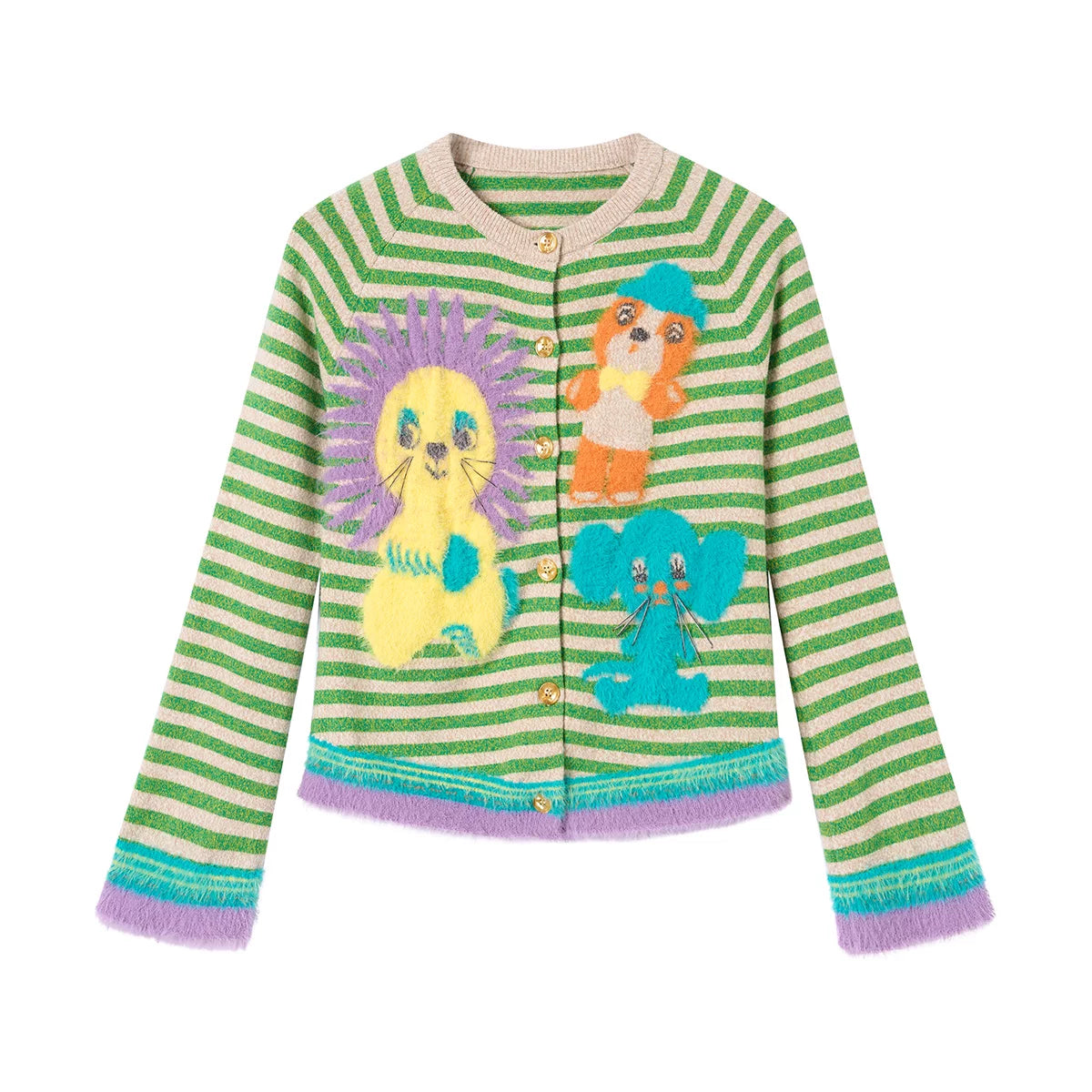 Striped Cartoon Doll Cardigan Top