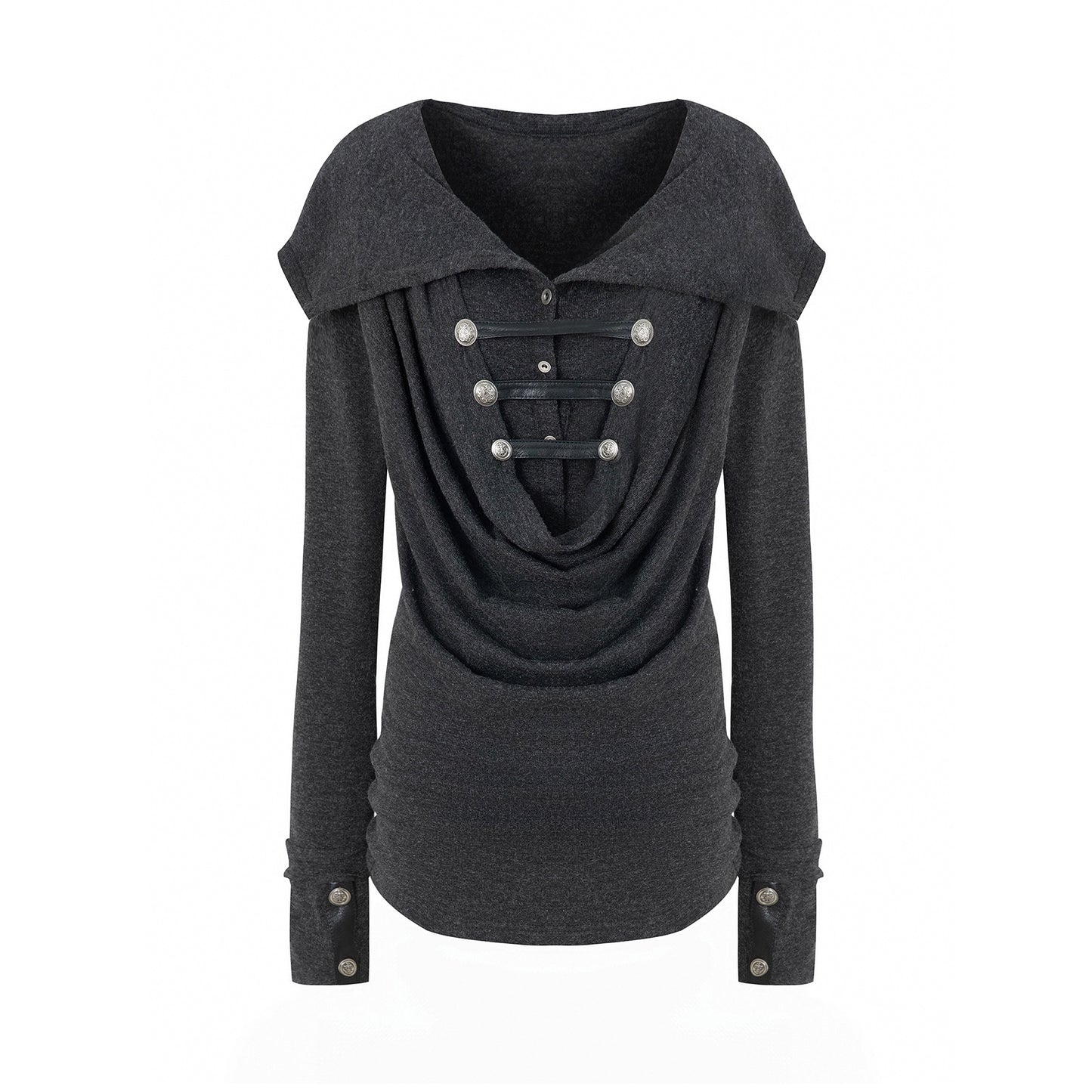 Hooded Metal Buckle Knit Top