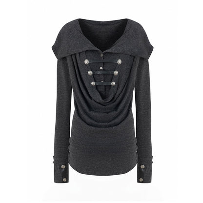 Hooded Metal Buckle Knit Top