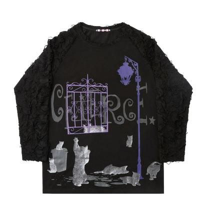 Dunkle-Nacht-Katzen-Print-Bluse
