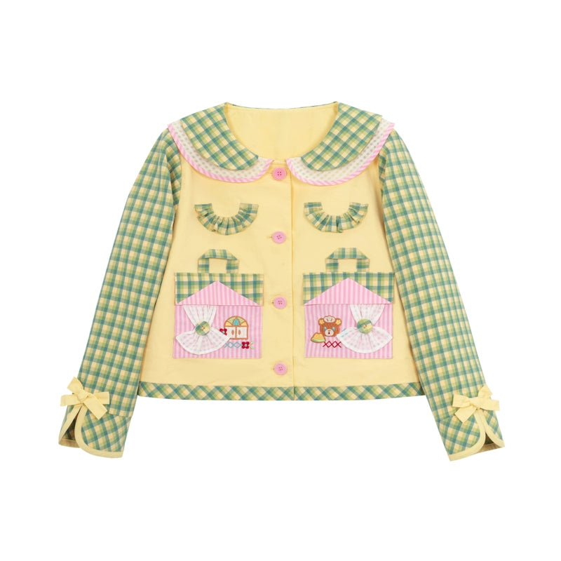 Patchwork Plaid Embroidered Top & Skirt Set-Up