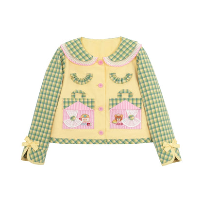 Patchwork Plaid Embroidered Top & Skirt Set-Up