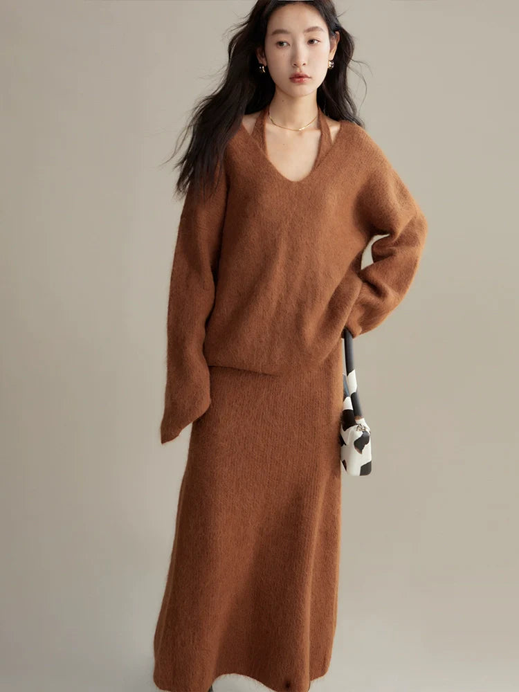 pullover sweater halterneck dress set