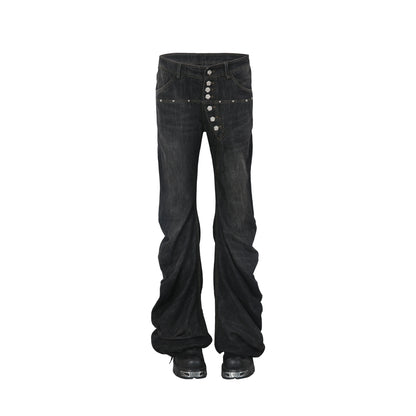 Black Gray Denim Stacked Flared Pants