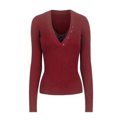 V-Ausschnitt Strickpullover