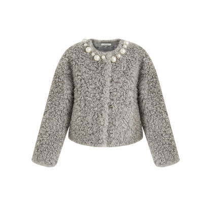 Pearl Collar Faux Fur Jacket