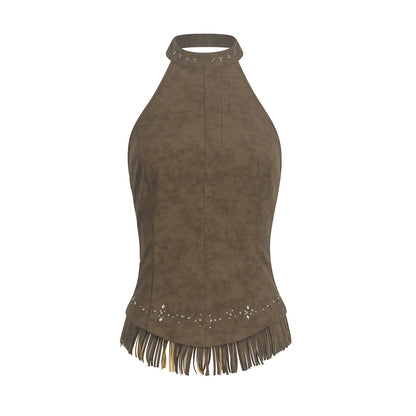 Vintage Faux Suede Tassel Camisole