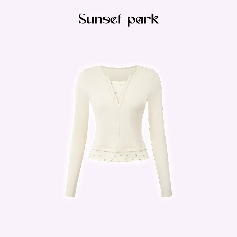 Fake Two Knitted Long Sleeve T-Shirt