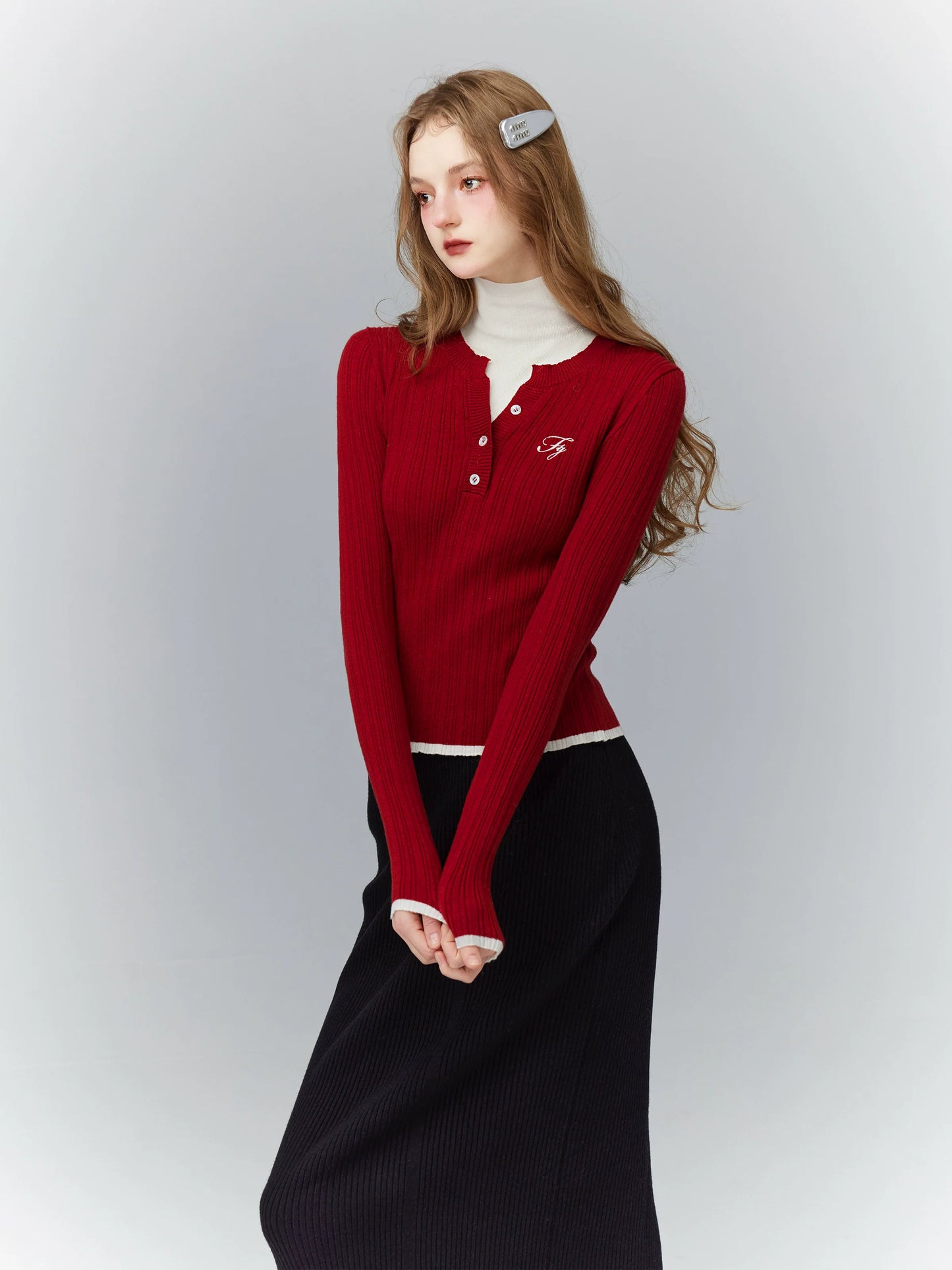 Retro Collar Knit Slim Fit Pullover Tops