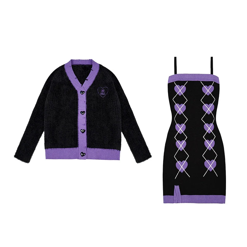 Christmas Night Black Purple Dress Set