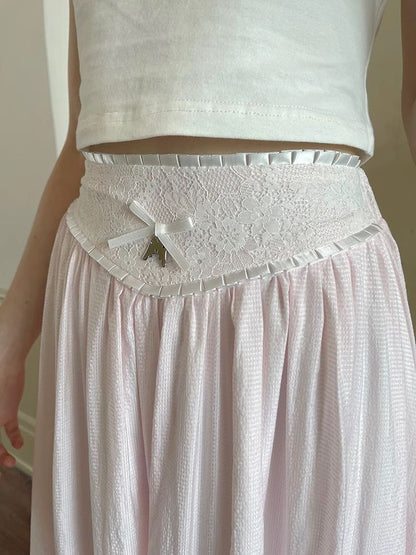 Ribbon lace splicing long skirt