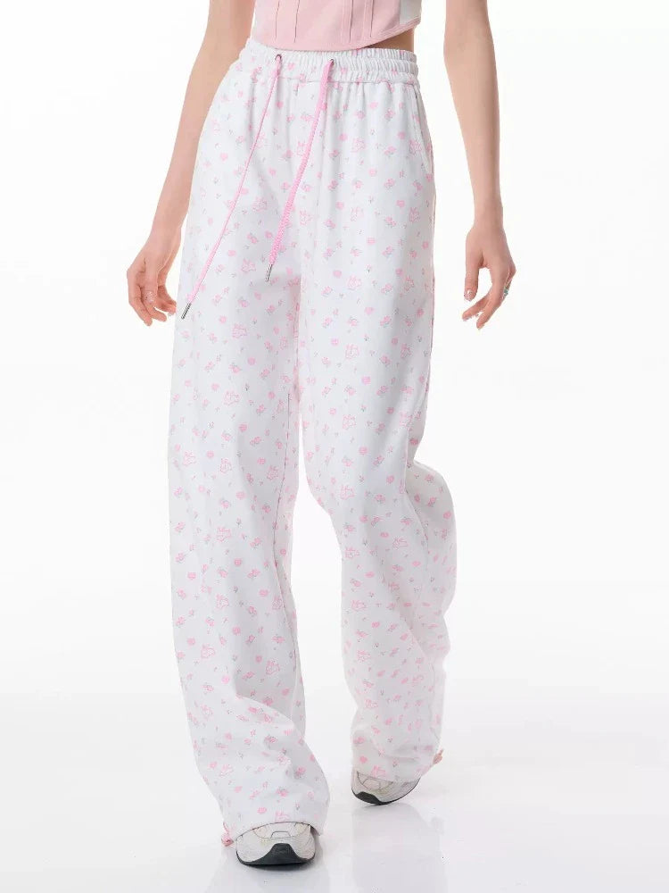 Rabbit floral pink casual pants