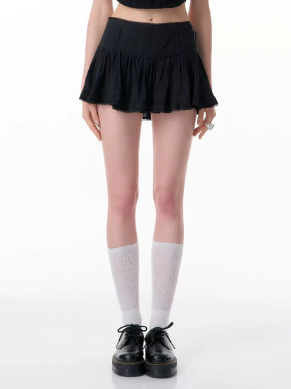 High waist lace a-line short skirt