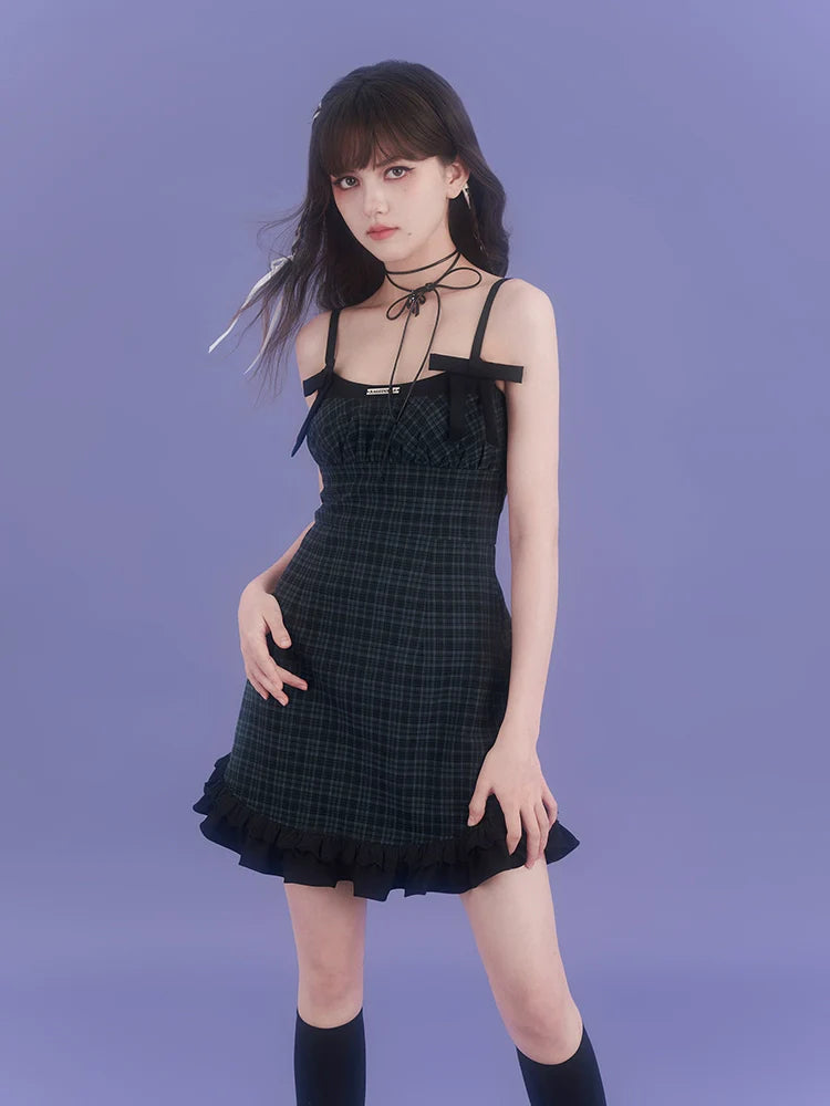 Sexy plaid suspender dress