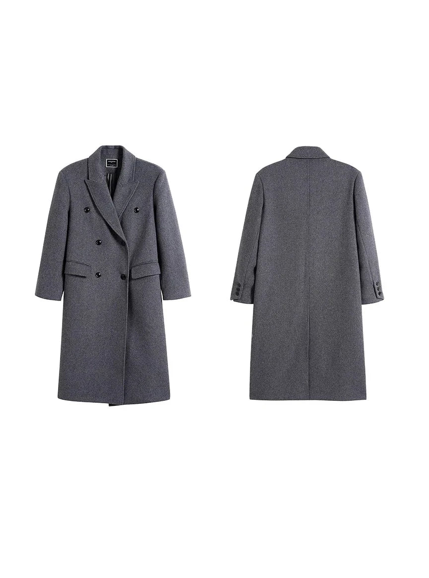 Shoulder pad wool neat long coat