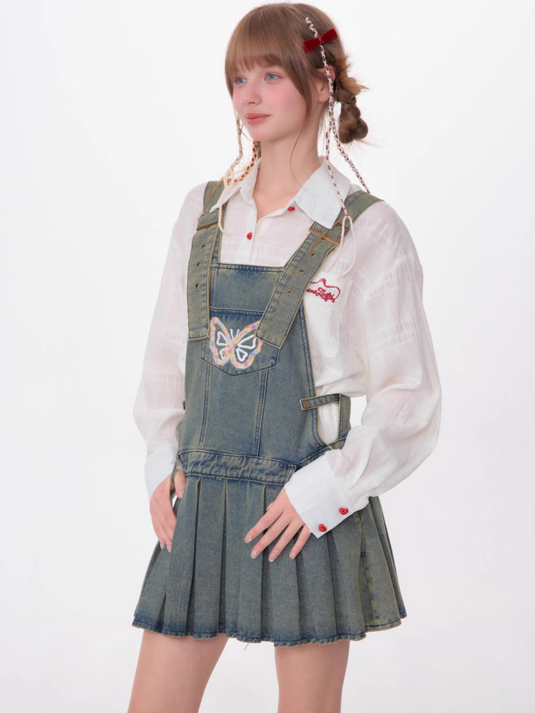 Denim suspender skirt