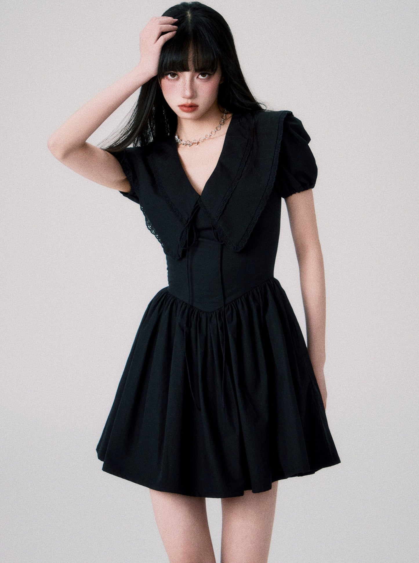 French Doll Neck Puff Sleeve Dress