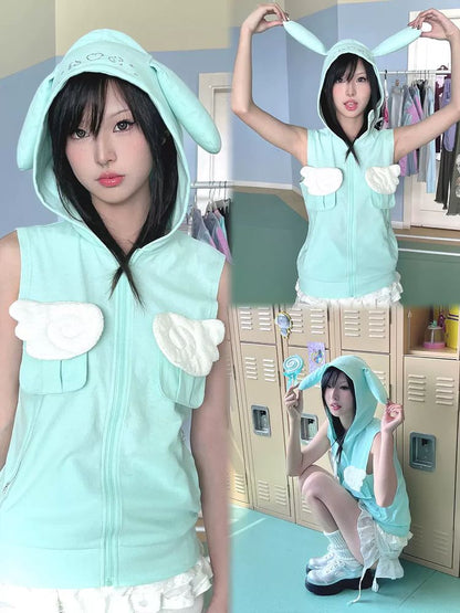 Bunny ears hooded vest jacket