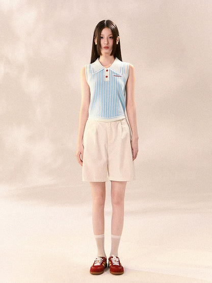 Polo knit short sleeves and pleated skirt