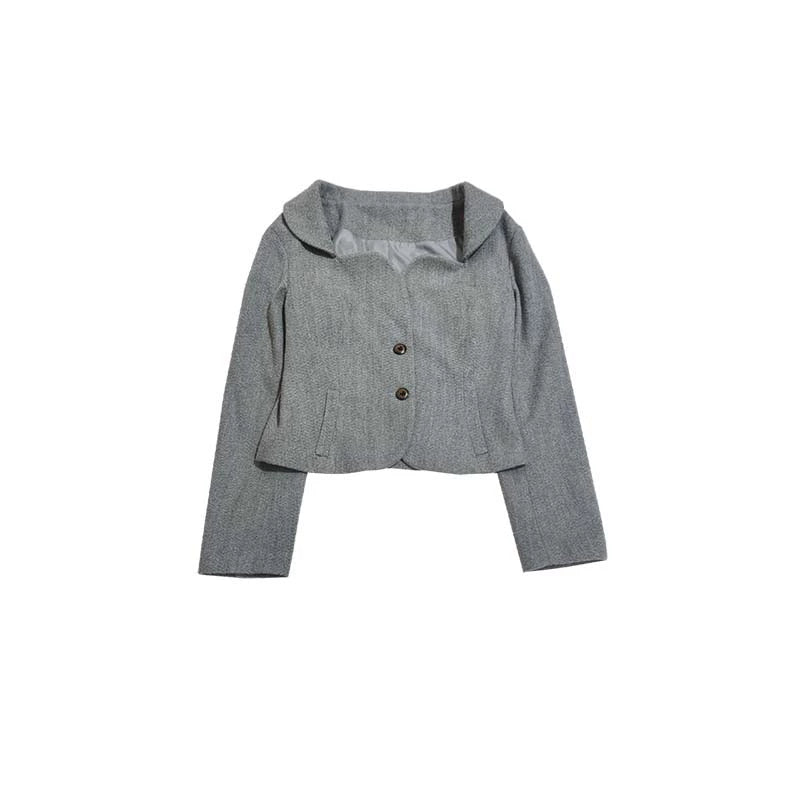Purple Strip Knit Gray Woolen Jacket Set-Up