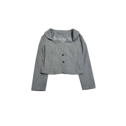 Purple Strip Knit Gray Woolen Jacket Set-Up