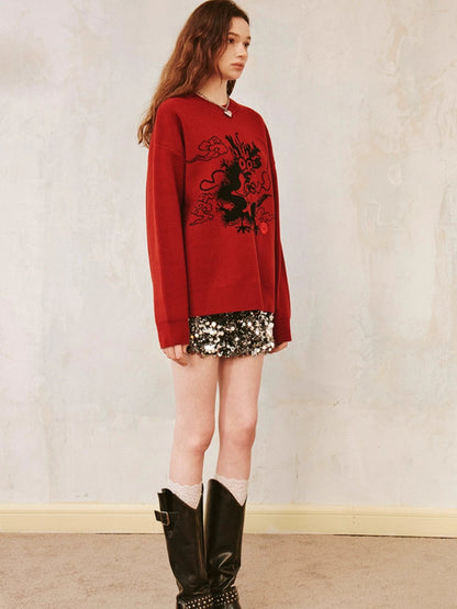 Round neck loose long sleeve sweater