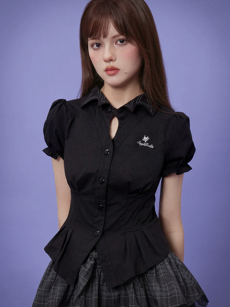 Slim waist short sleeve shirt