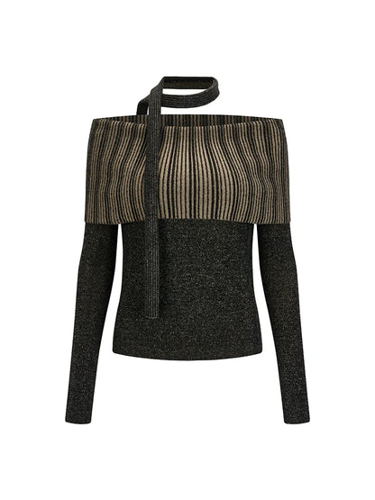 Straight Shoulder Lapel Knit Top