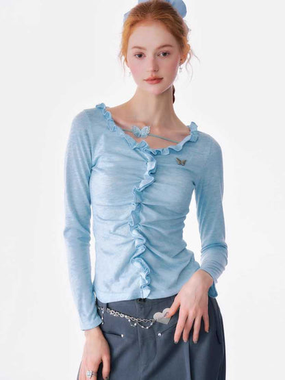 Lace slim long sleeve T-shirt