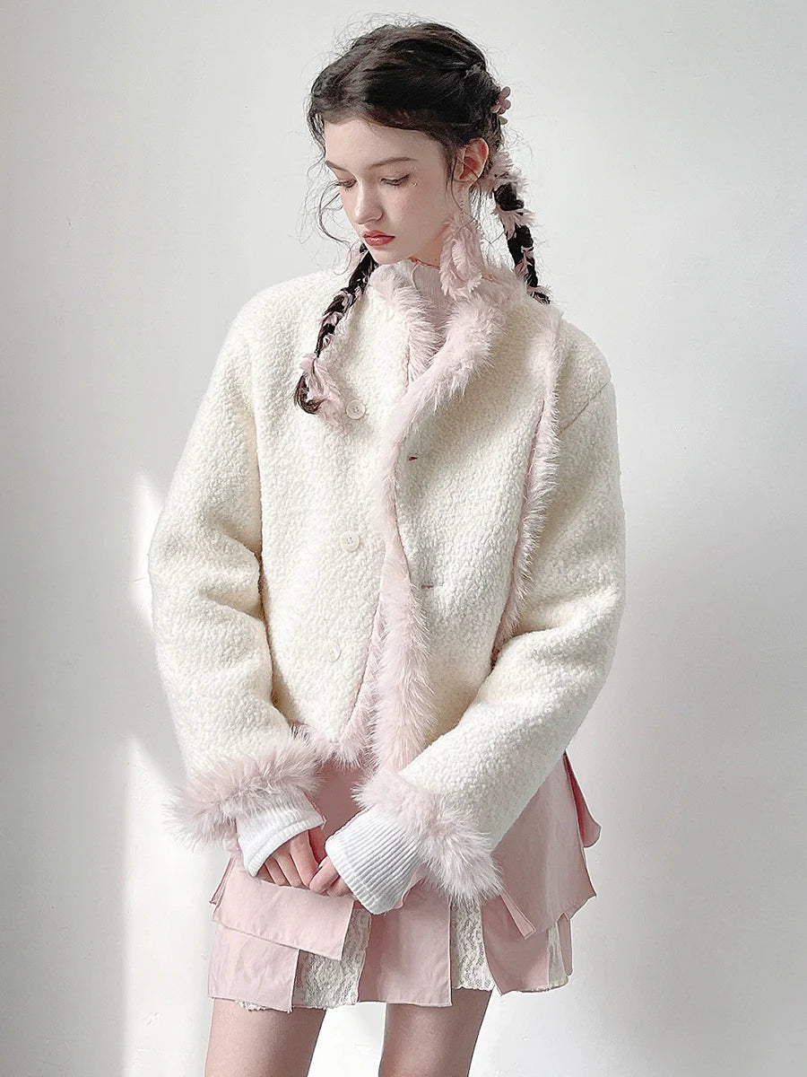 Imitation fur short coat with short skirt set