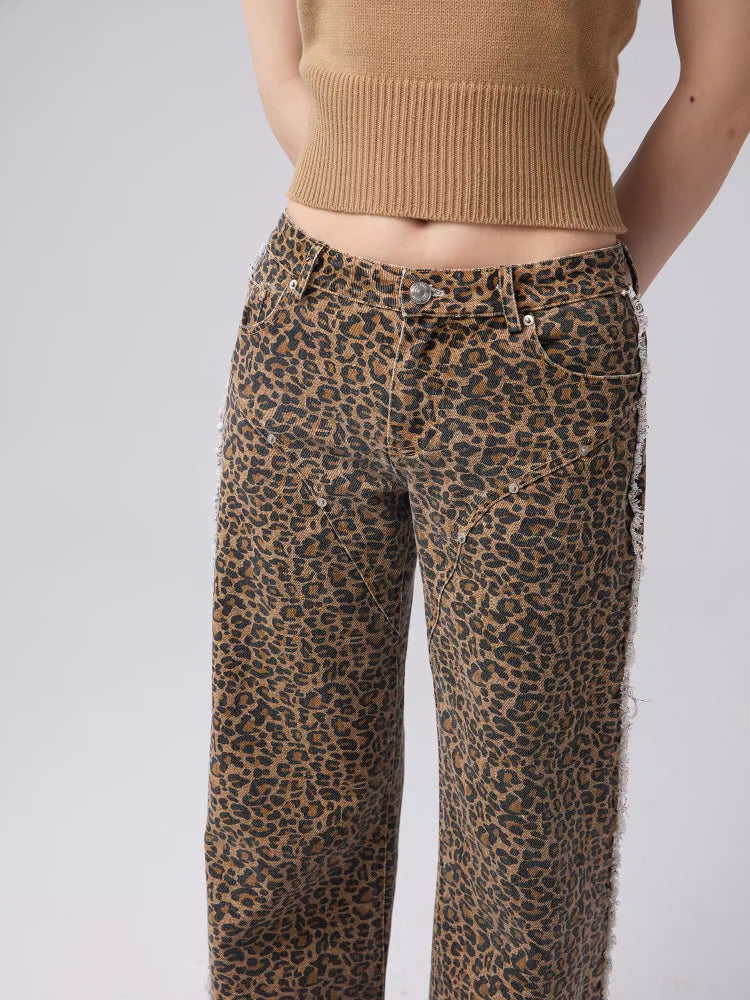 Leopard print wide leg jeans